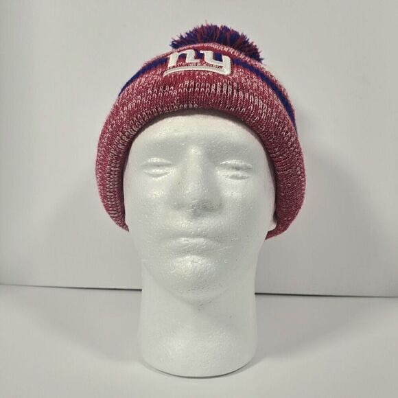NFL New York Giants Adult Knit Beanie Hat Striped Fleece Lined Blue Red Football - Picture 2 of 7